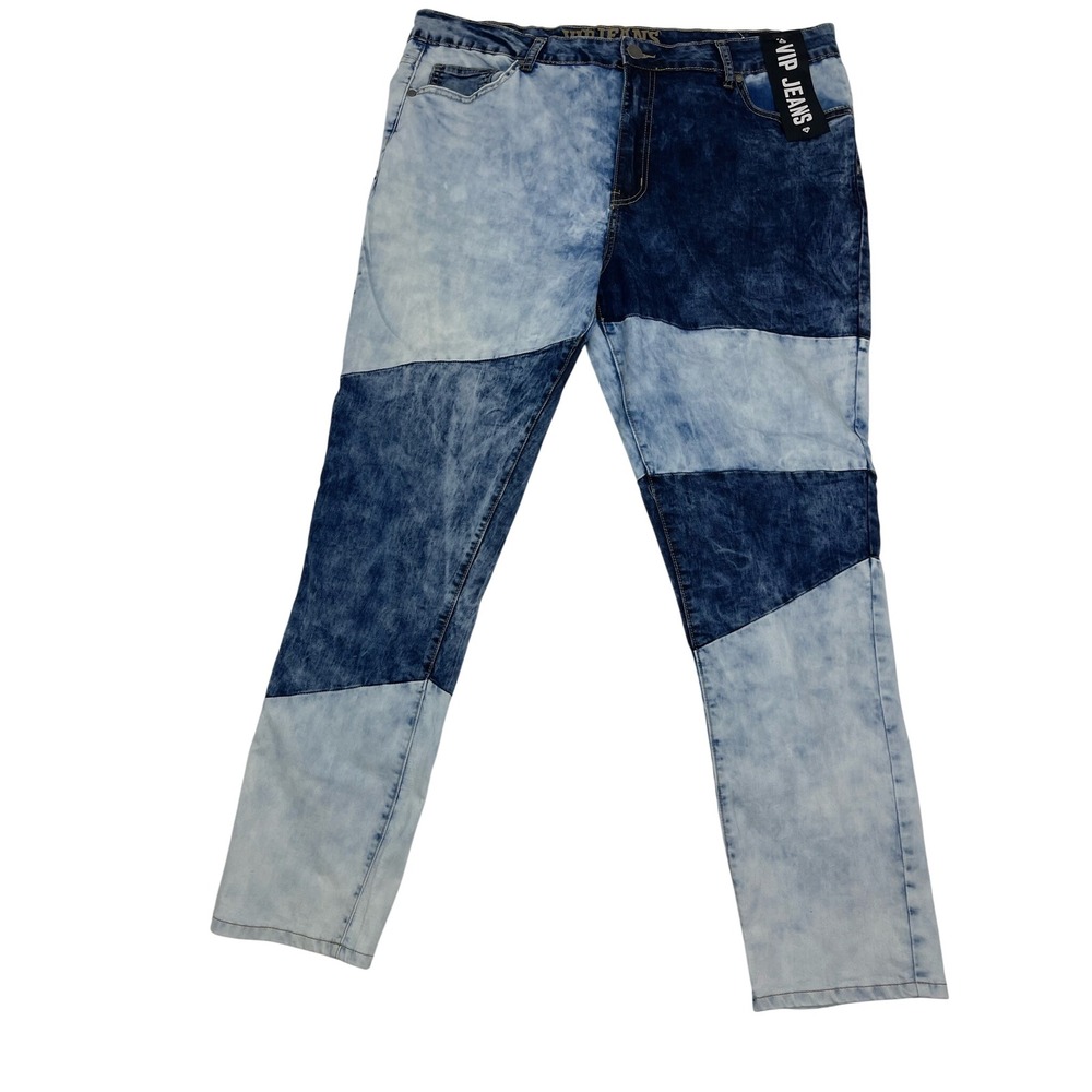 NWT‎ VIP Jeans Womens Patchwork Colorblock Acid Wash Straight Leg Blue 23/24